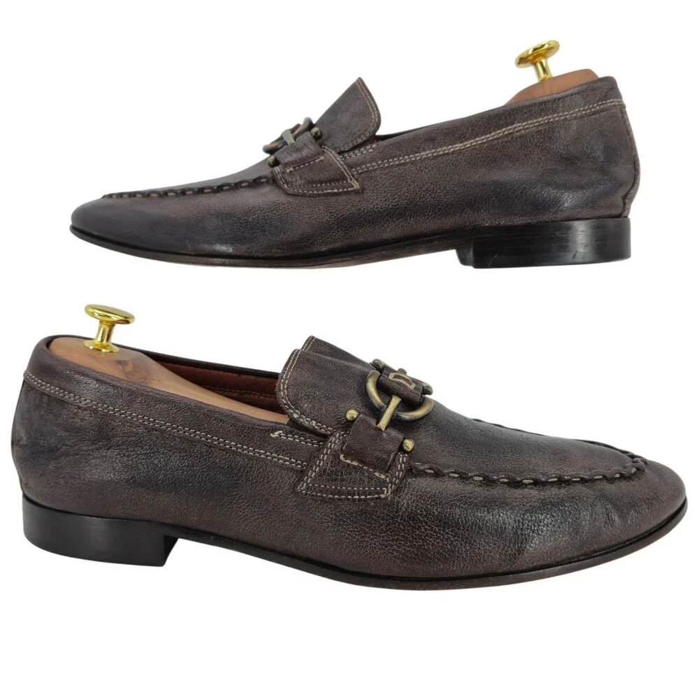 Donald J. Pliner Signature Bit Loafers Mens 9.5 Brown Pebble Leather Dress Shoes - Picture 7 of 11